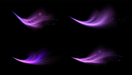 Wall Mural - soft glowing streams of purple light with wave shapes and shining particles. suitable for fairy tale