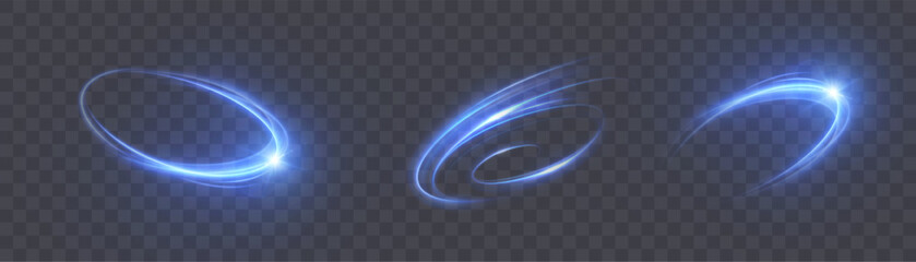 Canvas Print - glowing circular motion trails with bright blue lines on transparent background. vivid effect for fu