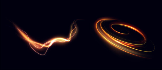Canvas Print - curved golden light trail with soft glow. smooth swirling vortex for energy effects, magic spells, g