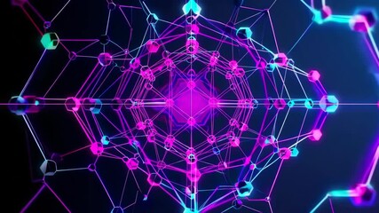 Wall Mural - abstract tech grid of semi-transparent hexagons with pink and purple nodes