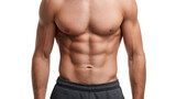 Close up of a muscular male torso showing defined abdominal muscles, highlighting fitness and athleticism on a transparent background, ideal for health, fitness, and bodybuilding concepts