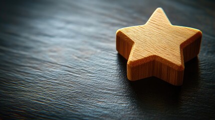 Wooden star on dark surface.