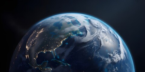 high-resolution view of earth from space showing day and night across continents