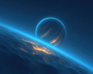 vast space, glowing planet