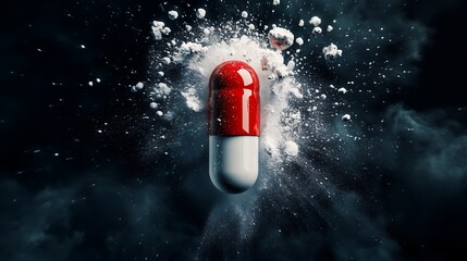 Dynamic Medicine Capsule Explosion with Powder Burst
