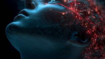 Wall Mural - medical visualization showing glowing connections in a woman's brainstem and heart area, possibly re