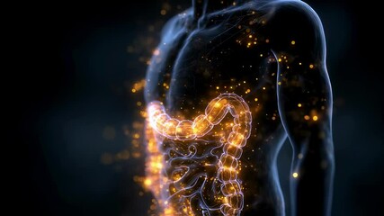 Wall Mural - medical visualization highlighting inflammation and discomfort in human intestines, potentially indi