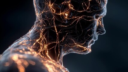 Wall Mural - luminous neural connections pulsing across human head profile, revealing intricate neurological netw