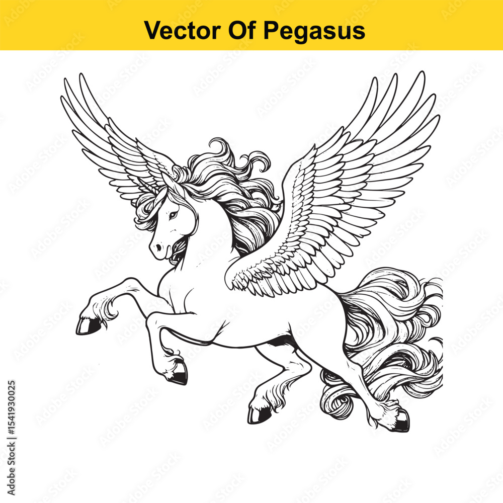 Black and White Line Art of a Majestic Pegasus with Wings for Easy ...
