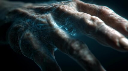 Wall Mural - medical visualization highlighting glowing veins and intricate skin texture of an elderly hand, sugg