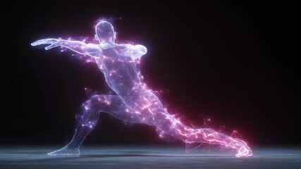 Wall Mural - glowing particle silhouette performing warrior pose, embodying dynamic anatomical energy with gracef