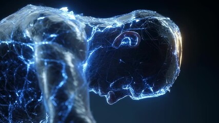 Wall Mural - medical science visualization rendering transparent male anatomy with glowing neural pathways, revea