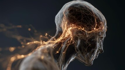 Wall Mural - glowing nerve inhibitor traversing transparent human head, revealing innovative neurological treatme