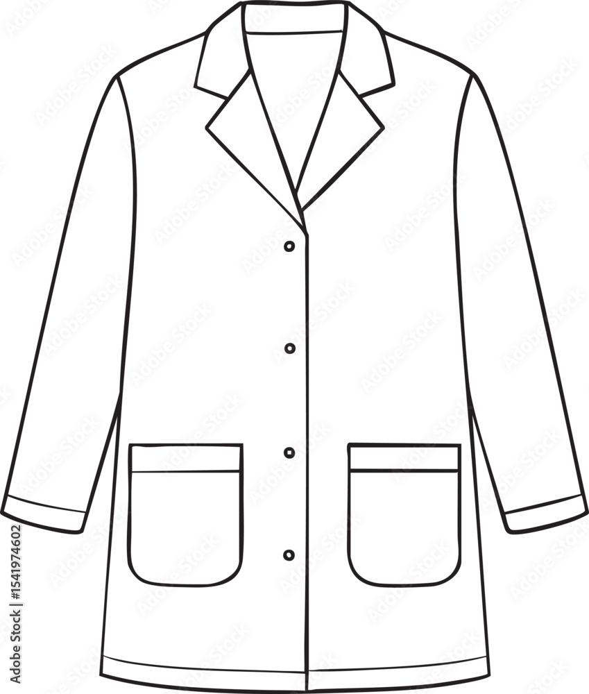 Line Art Illustration of a Classic White Lab Coat with Pockets and ...