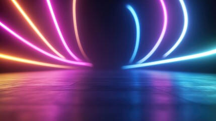 Wall Mural - neon lights swirl over a dark floor