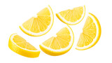 Falling lemon slice, isolated on white background full depth of field