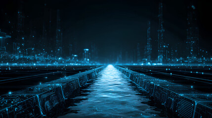 Wall Mural - futuristic digital pipeline incorporates ai, ml, iot for smart leak detection, sustainable water man