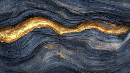 Wall Mural - Abstract Blue and Gold Wave Pattern in Natural Stone Texture