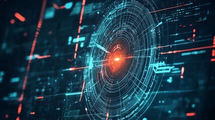 a futuristic digital interface showcasing intricate data patterns and vibrant colors, ideal for tech