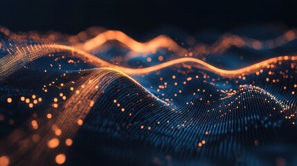 Wall Mural - abstract digital waves of light with glowing particles and lines
