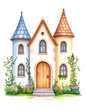 © Daffodil - Twin Tower Fantasy Cottage – Fairytale Blue and Brown Roof Home
