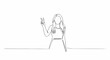 © olga - A simple line art sketch of a person making a peace sign with their fingers.