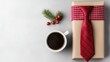 © Arnon  Parnnao - Vibrant Picture of Fathers Day Composition with Gift Box and Coffee. A delightful father s day image showcasing a present and a warm beverage ideal for a heartfelt celebration.