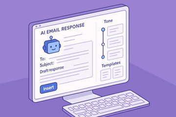 Ai-powered email response interface on computer screen illustration