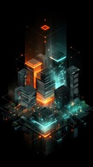 Futuristic city isometric view with glowing elements