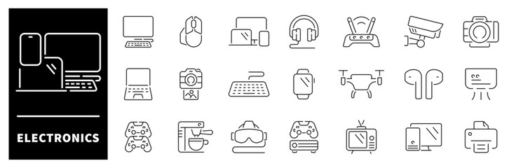 Wall Mural - electronic devices icon set. thin line icons set related to devices and electronics. electronic devi