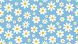 © Wishi - Floral pattern featuring white daisies with yellow centers on a light blue background design element