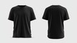 © Sudharsan - Blank black t-shirt mockup showing front and back views on a clean minimalist gray background, perfect for apparel branding and design presentations.