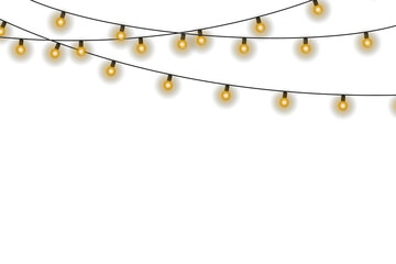 Wall Mural - Christmas bulbs twinkle with gentle shine. Wreath light chain wraps celebration invite. Neon sparkle shapes warm visual mood. Transparent light arc highlights festive promo.