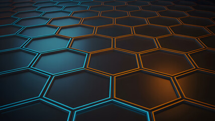 abstract hexagon pattern with blue and orange glow