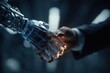 © Shamsul - Robot hand engages with human hand in a technological handshake reflecting collaboration in the tech sector acquisition strategy