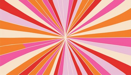 Wall Mural - vibrant retro sunburst background with radial stripes in red, orange, pink, and beige tones for web 