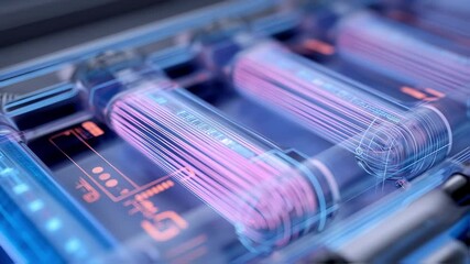 Wall Mural - glowing cylindrical capsules containing intricate wiring and circuits represent advanced energy stor
