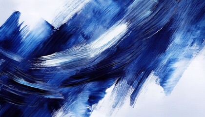 Wall Mural - bold abstract indigo brushstroke on white canvas with dynamic sweeping motion and textured layering,