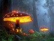 © Dariya - Glowing Mushrooms in a Misty Fantasy Forest