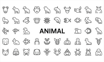 line art animal icons collection set