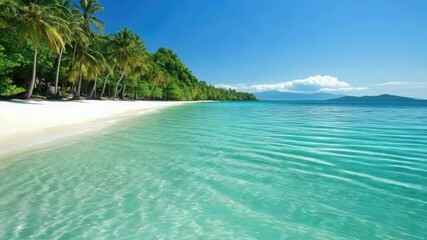 Wall Mural - A serene coastal scene featuring palm trees and clear water