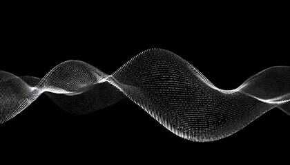 Wall Mural - abstract wave of glowing white particles forming a smooth 3d sine curve on black background for digi