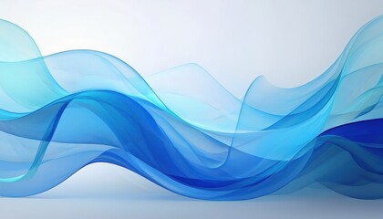 Wall Mural - ethereal blue abstract wave flowing in layered translucent gradients on white background for modern 