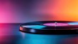 © svastix - A beautifully captured vinyl record resting on a reflective surface, showcasing vibrant colors that create a warm and inviting atmosphere, perfect for music lovers or decor.