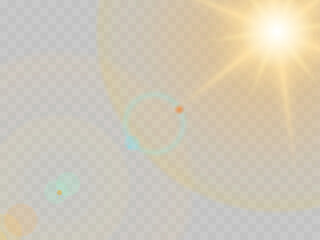 Wall Mural - Beautiful bright sun on a transparent background. The effect of beautiful sun rays. 