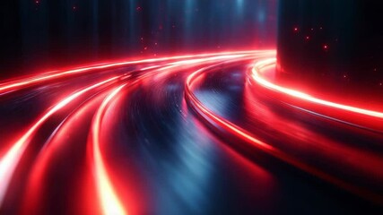 Wall Mural - glowing red light trails on dark road, futuristic speed concept art