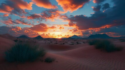 Wall Mural - Spectacular desert sunset with vibrant colors and dramatic clouds