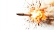 © svastix - An intense image capturing a missile launch with an explosive fireball, showcasing the impact and energy of the detonation against a bright white background.