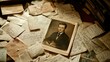 © Dmytro - Old handwritten letters scattered on wooden surface with sepia photograph of man in suit. A nostalgic archive of personal memories and vintage documents. Generative by AI