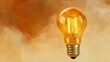 © Liudmyla - Glowing light bulb radiates warm illumination on softly blurred orange background, copy space